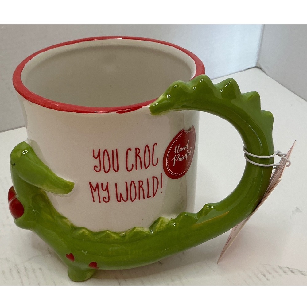 Sheffield Home Crocodile Coffee Mug You CroC My World 3D Handle Green Red NWT